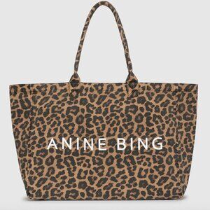 ANINE BING LEO CANVAS TOTE - Black and Brown Leopard